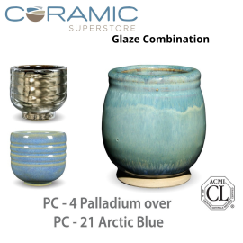 Palladium PC-04 over Arctic Blue PC-21 Pottery Cone 5 Glaze Combination
